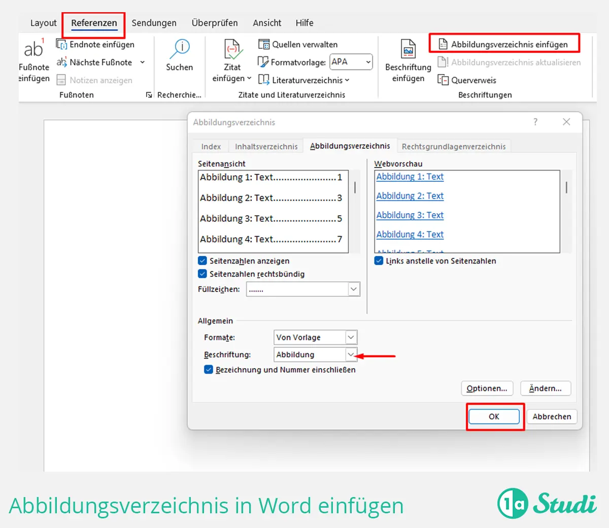 Abbildungsverzeichnis in Word einfügen