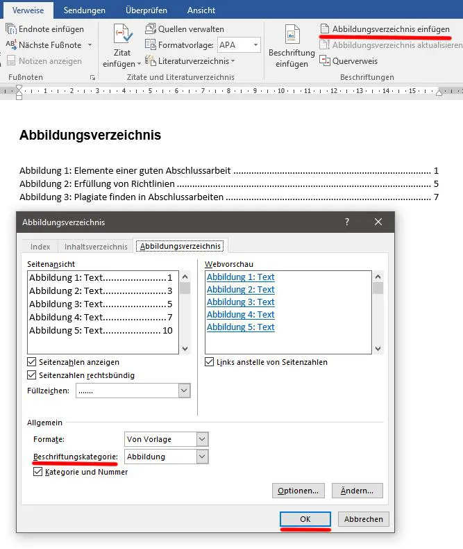 Hausarbeit Abbildungsverzeichnis einfügen